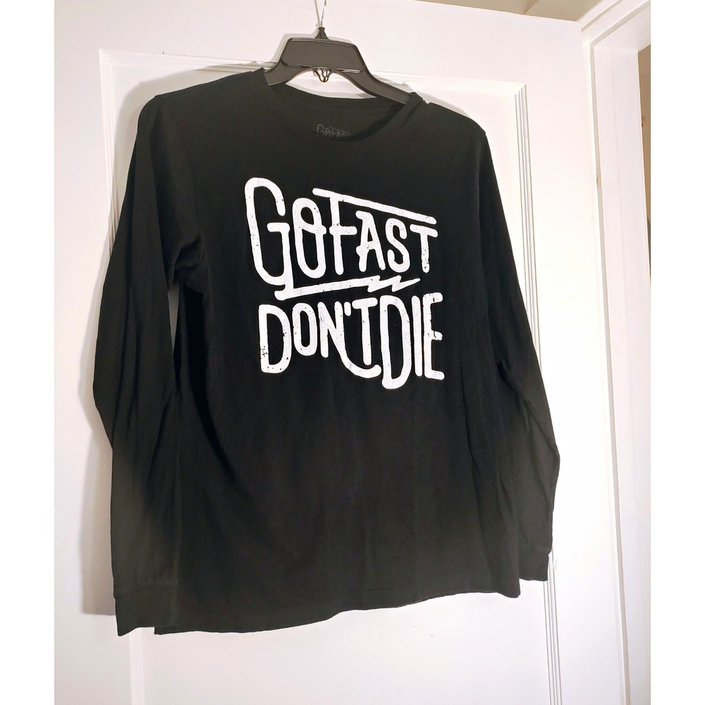 Go Fast Don't Die Original Long Sleeve Shirt Men's L Black Graphic Moto Tee